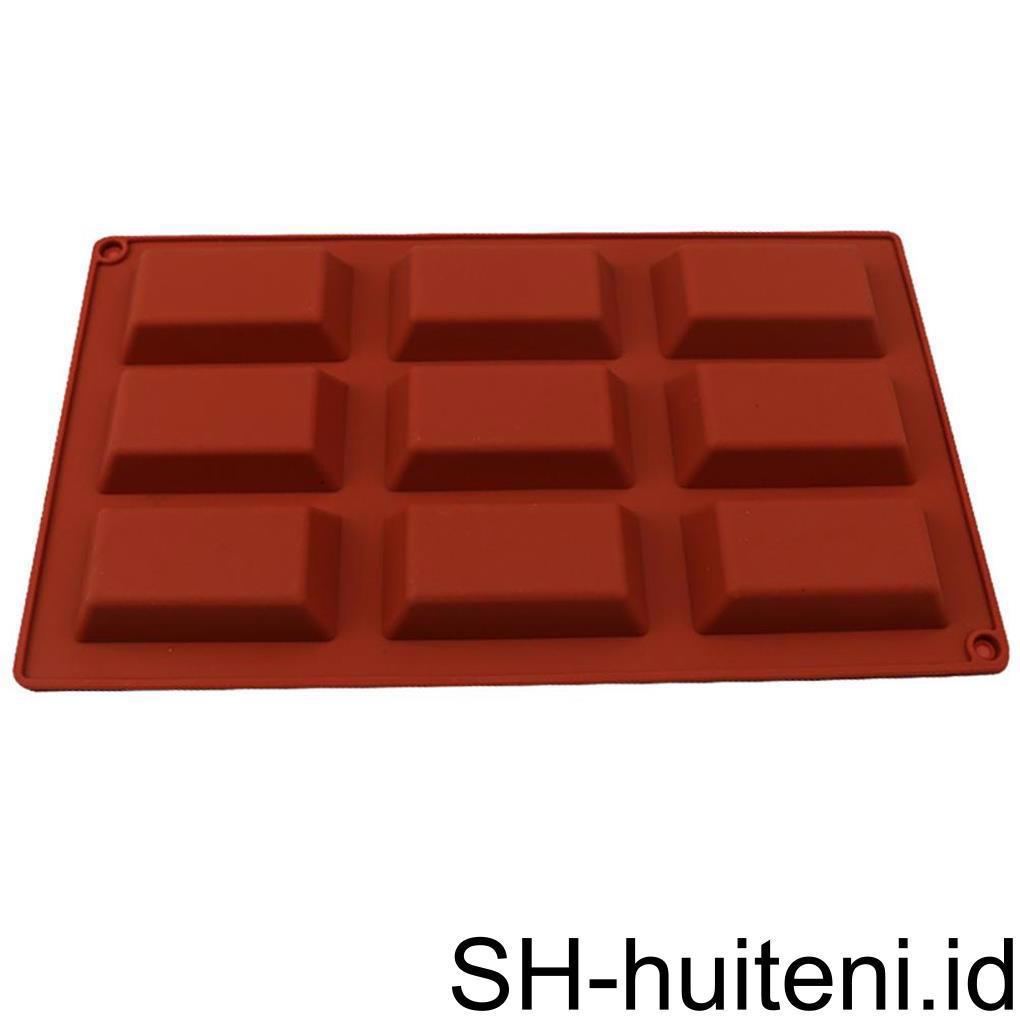 Cetakan Kue Silikon 9lubang Tray Persegi Panjang Fondant Mould Baking Ulang Tahun Reusable Alat Aksesoris Pernikahan Rumah