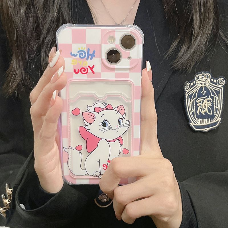 Card Case Pink Marie Cat Soft Case HP iP iPhone 14 + Plus 13 12 11 Pro X XS XR Max Girl Woman FTD Casing Apple