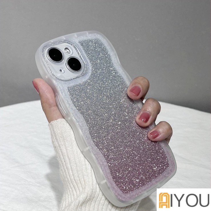 IPHONE Casing Ponsel Bening Glitter Gradasi Untuk Iphone14 13 12 11 Pro Max X XR Xs7 8 6 Plus S2022 Bingkai Bergelombang Keriting Bumper Tahan Guncangan