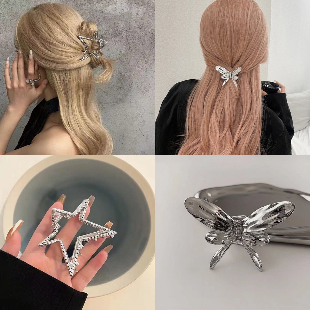 Y2k Jepit Rambut Bintang Bahan Metal Untuk Wanita Aksesori Rambut Musim Panas Dengan Desain Hiu