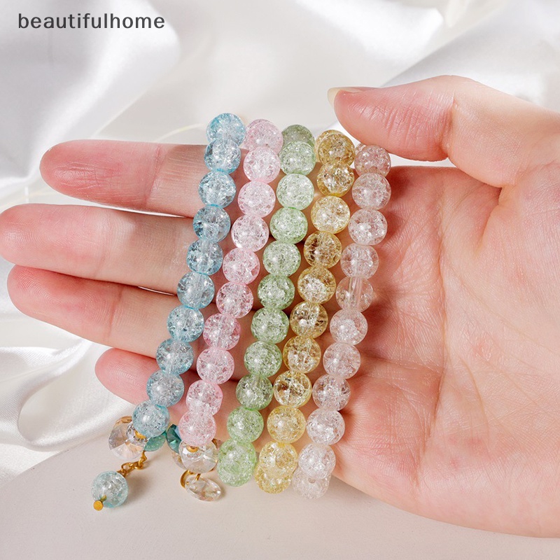 {beautifulhome} Gelang Bohemian Manik-Manik Kristal Warna-Warni Gelang Buatan Tangan Tali Elastis Perhiasan Wanita.