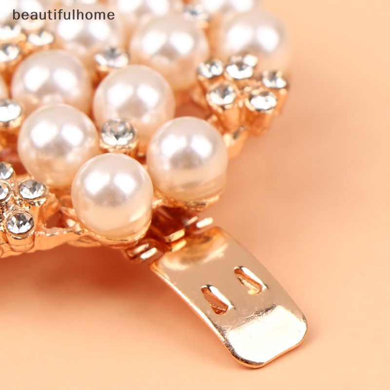 {beautifulhome} 1pasang Lady Removable Rhinestone Pearl Shoe Buckle DIY Shoes Decor Aksesoris.