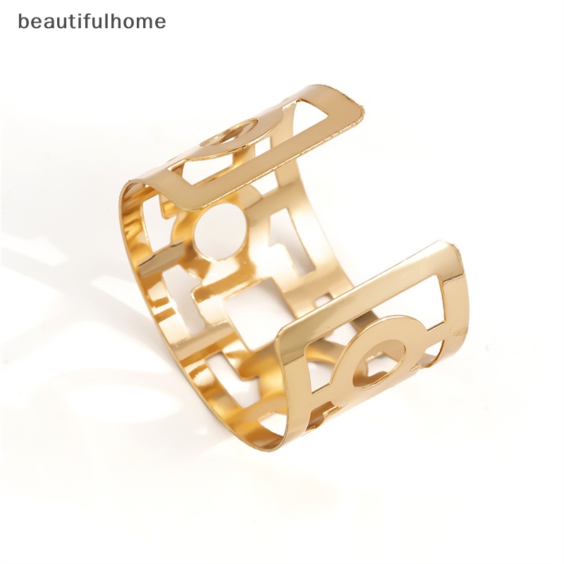 {beautifulhome} Logam Berongga Geometris Terbuka Dapat Disesuaikan Gelang Wanita Manset Lebar Gelang Pesta Perhiasan.