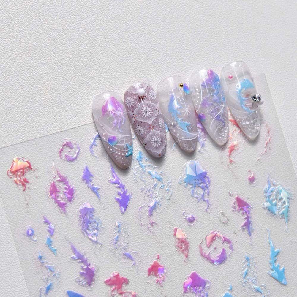 Mxbeauty Stiker Kuku Hewan Ubur-Ubur Laser Stiker Hiasan Kuku Untuk Wanita