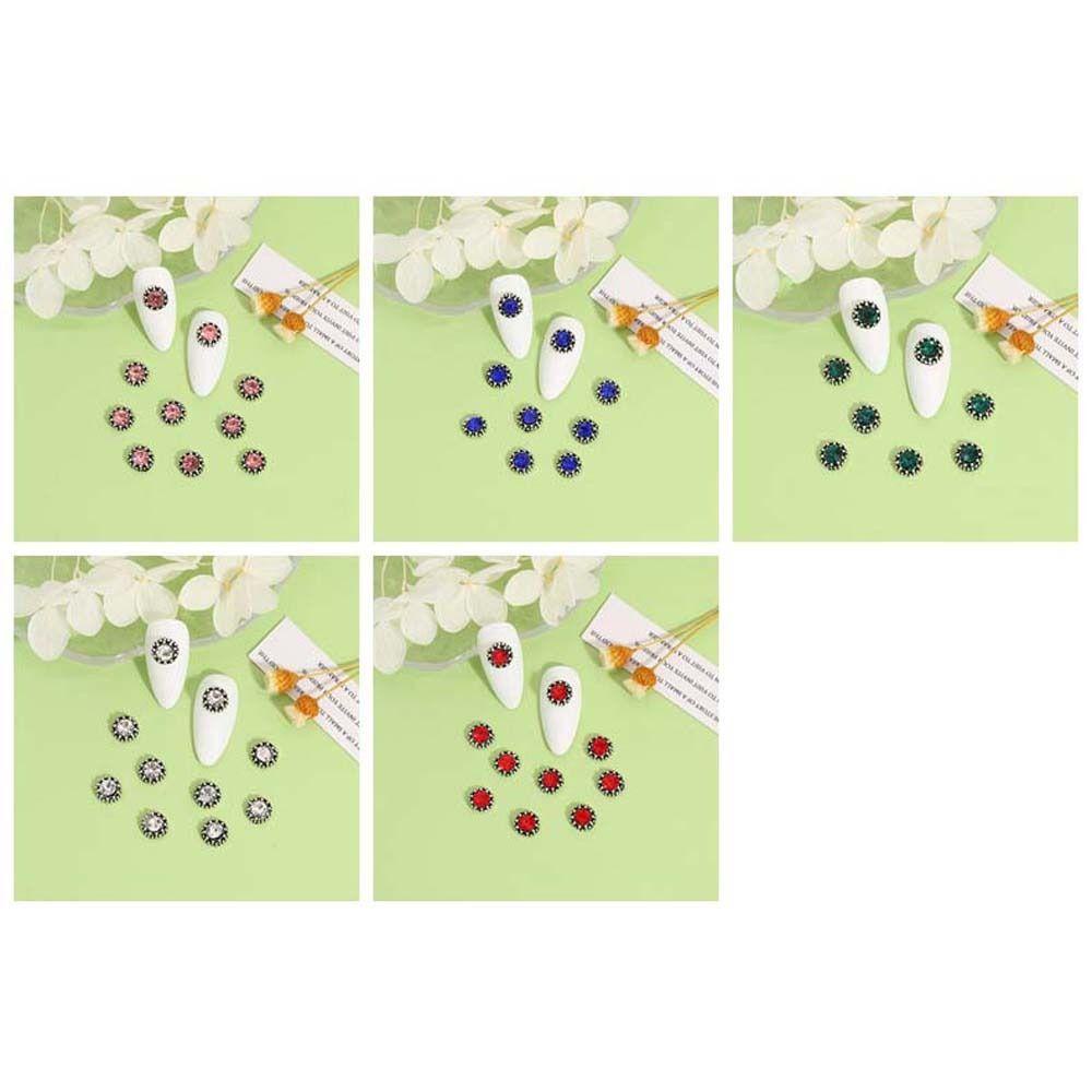 AUGUSTINA Agustinina Dekorasi Kuku Bahan Alloy Gaya Jepang Bulat Berlian Imitasi Manicure Nail Jewelry Untuk Wanita