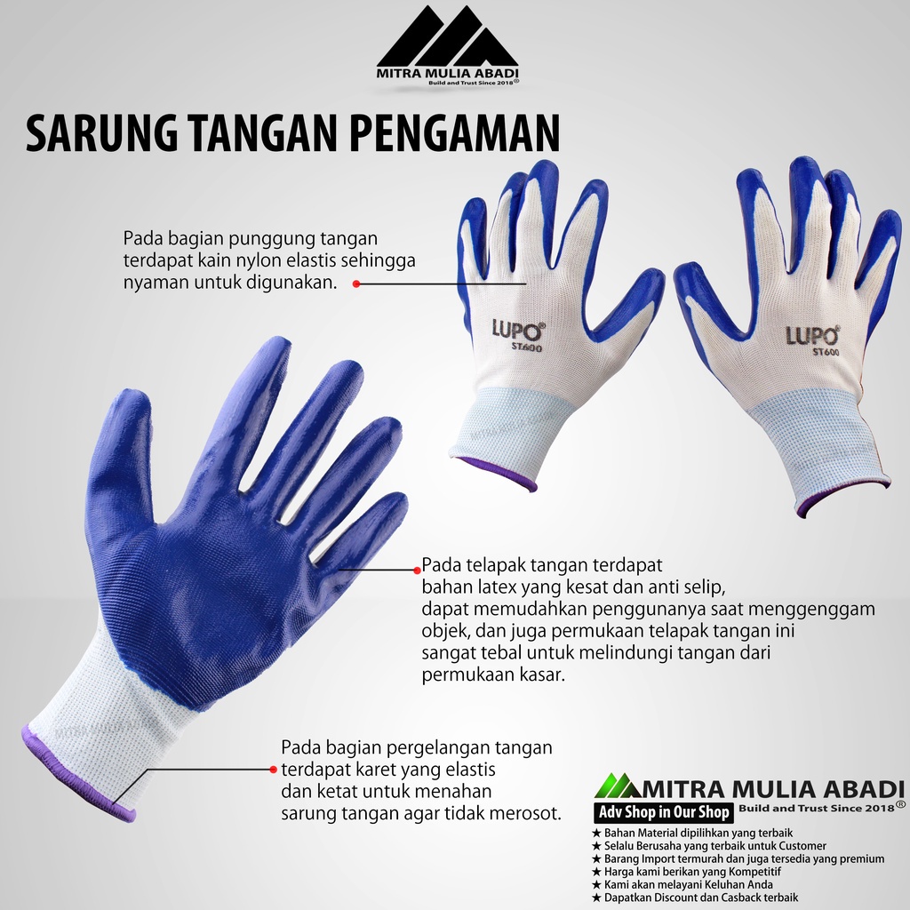 Sarung Tangan Karet LATEX / PALMFIT / NYLON Polyrethane Gloves  LUPO