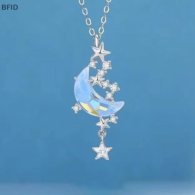 [BFID] Bintang Bulan Moonstone Titanium Steel Rantai Kalung Wanita Romantis Batu Mengkilap Liontin Kalung Pesta Pernikahan Fashion Perhiasan [ID]