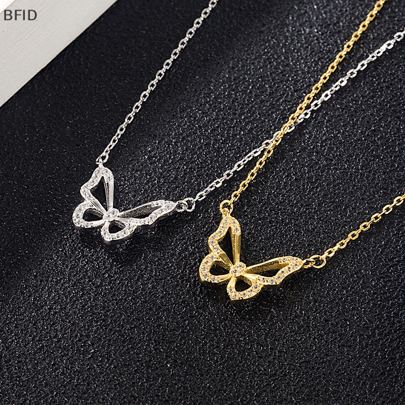 [BFID] Shiny Butterfly Necklace Indah Emas Perak Kristal Liontin Kerah Rantai Fashion Klavikula Rantai Wanita Pesta Perhiasan Hadiah [ID]