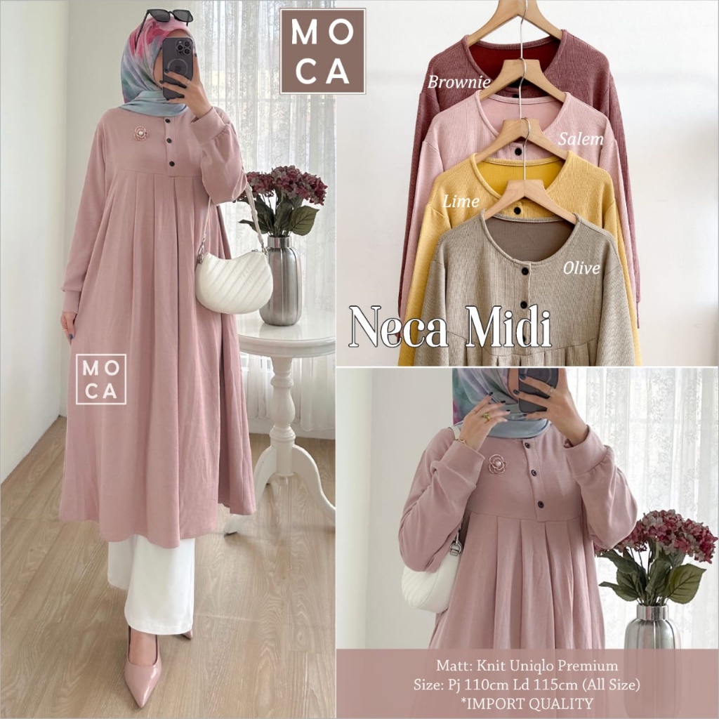 NECA MIDI | DRESS WANITA MOTIF POLOS CANTIK ORI MOCA