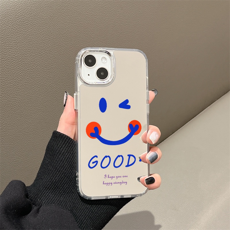 IPHONE Casing Ponsel Cermin Smile Biru Bagus Kompatibel Untuk Iphone11 12 13 14 12Pro 13Pro 14Pro Pro Max XR X XS Max Electroplating Tombol Perlindungan Mirror Cover