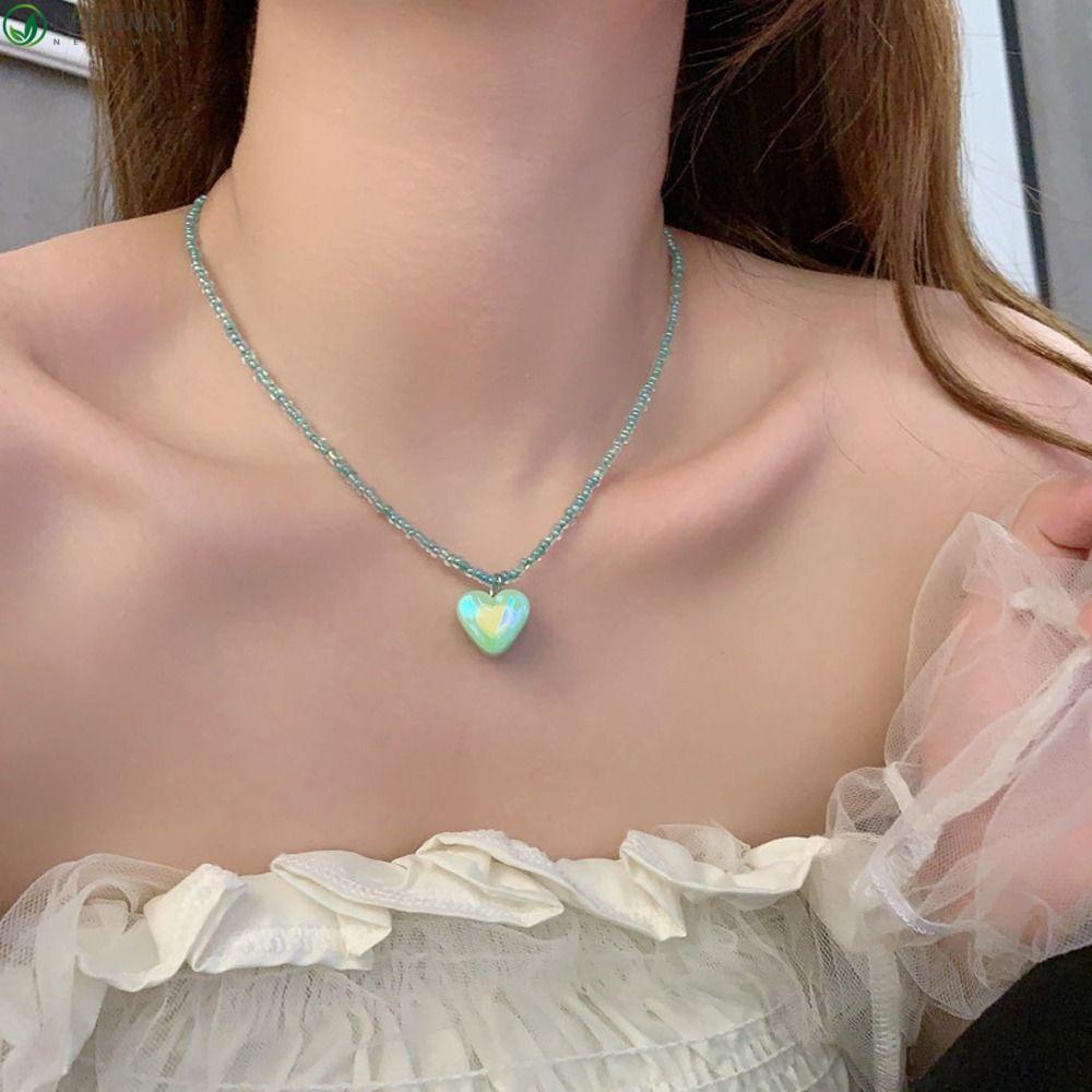 Needway Y2K Kalung Hati Manis Buatan Tangan Kupu-Kupu Pendent Gadis Choker Akrilik Multi-Warna Gadis Manik-Manik Kalung Untuk Hadiah Ulang Tahun