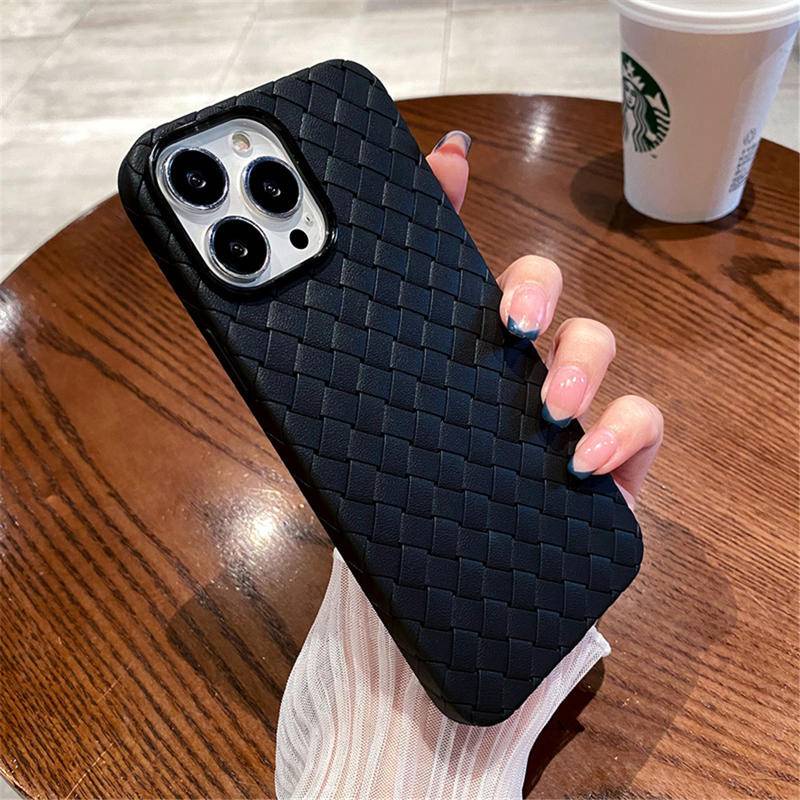 IPHONE Soft Case Motif Tenun Breathable Untuk Iphone14 13 Pro Max14 Plus Grid Solid Back Cover Untuk Iphone14 13 series