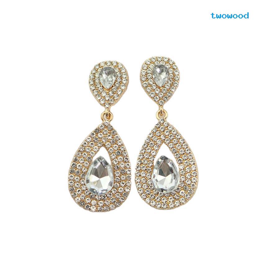 Twowood Diamond-Terukir Cakar Rantai drop-shaped earrings Wanita Anting Serbaguna Eropa Dan Amerika Berlebihan stud earrings