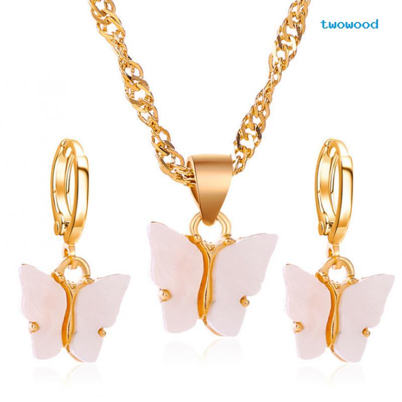 Twowood Butterfly set Kalung Anting Hewan Serangga Kecil Segar Dan Manis