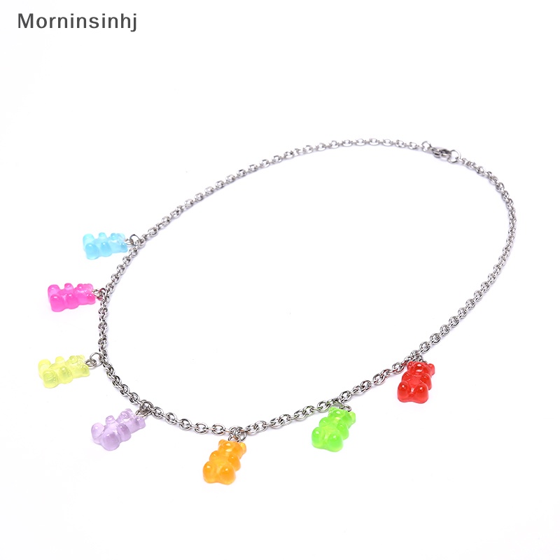 Mornin Baja Titanium Handmade Warna Permen Kartun Beruang Pesona Kalung Wanita Perhiasan id