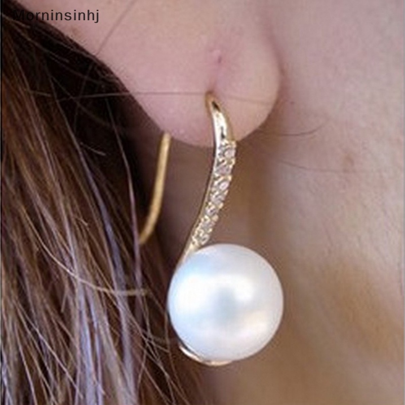 Mornin Perhiasan Fashion Drop Earings Kristal Kait Earings Wanita Chic Mutiara Imitasi Earings id