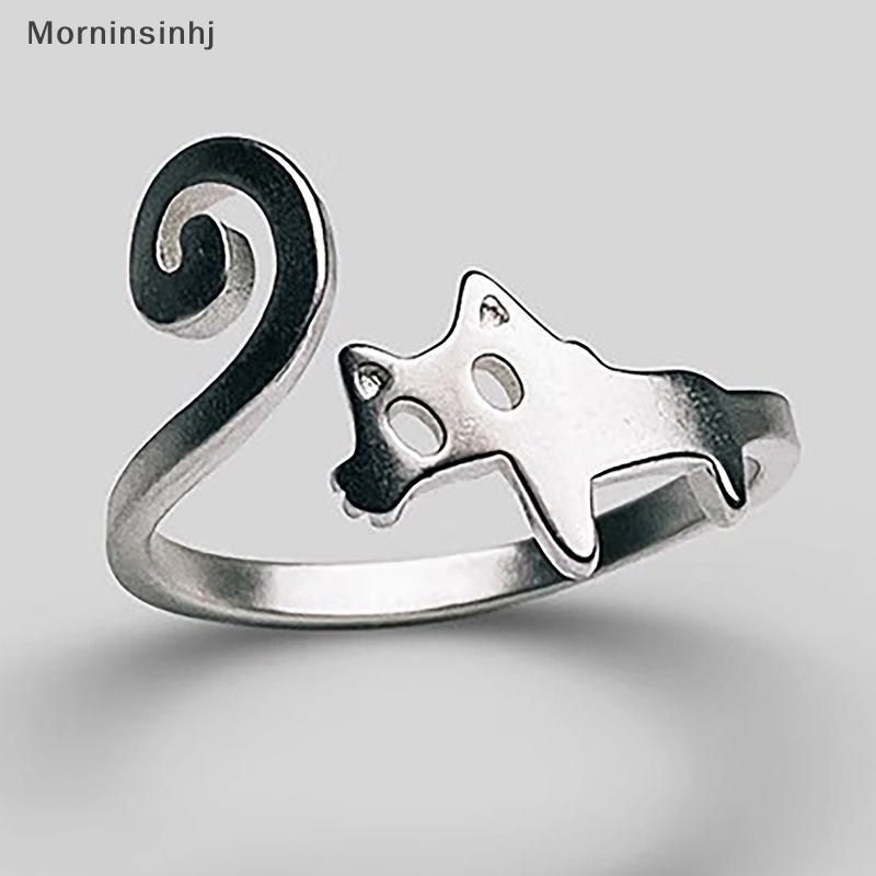 Mornin Cincin Jari Kucing Lucu Warna Silver Pembukaan Cincin Adjustable Untuk Wanita Gadis Ins Gaya Kesederhanaan Kepribadian Perhiasan Pesona Hadiah id