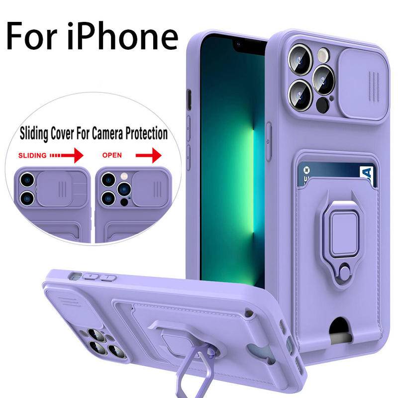 Kamera Slide TPU Case Untuk Iphone14 13 12 Pro Max14 Plus Shock Proof Armor Slot Kartu Dompet Silicon Cover Untuk iPhone 14 13 12 Pro 14Plus