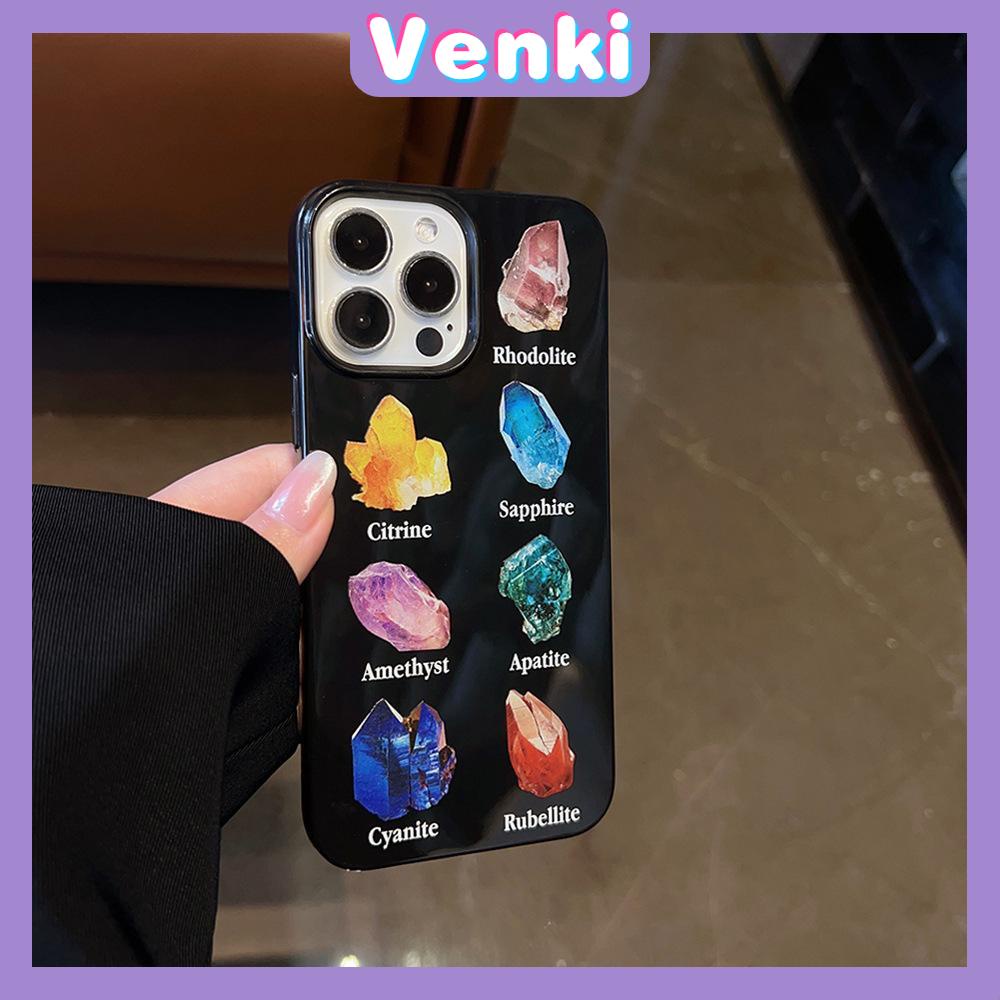 VENKI - Untuk iPhone 11 iPhone Case Hitam Glossy TPU Soft Shell Tahan Guncangan Perlindungan Kamera Permata Sederhana Kristal Kompatibel dengan iPhone 14 13 Pro max 12 Pro Max xr xs max 7 8Plus