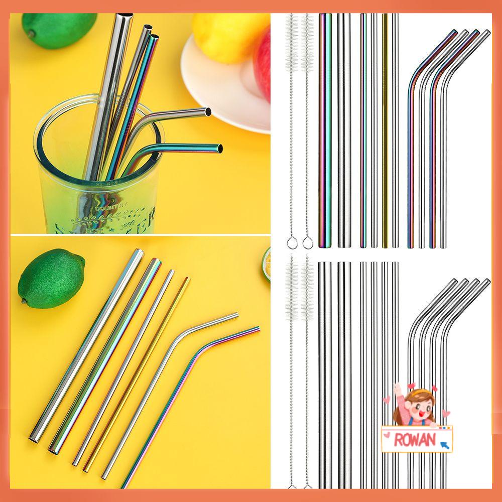 R-FLOWER 13pcs Sedotan Minum Logam Portabel Rumah &amp; Dapur Melengkung Lurus Barware Bar Aksesoris