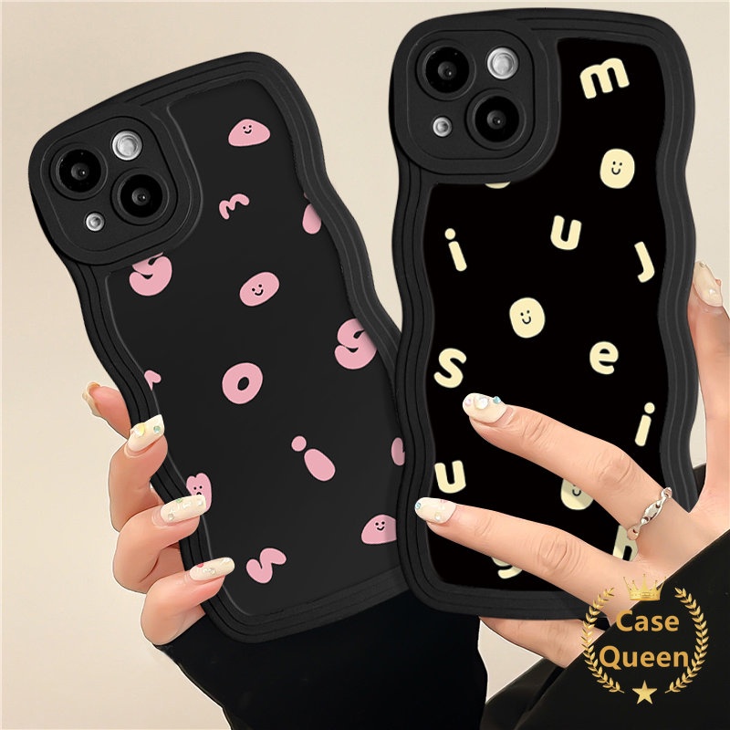 Fashion Bintang Graffiti Huruf Inggris Case Untuk Redmi 10A 9C 10 12C A1 9C NFC 9T 10C 9 9A Redmi Note 9 8 11s 10 11 10S Ins Kartun Sederhana Alfabet Senyum Pasangan Lembut Bergelombang Penutup Tepi