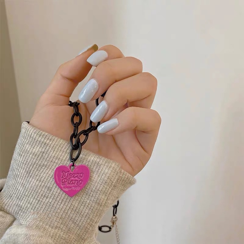 Kalung Liontin Cinta Pink Akrilik Perempuan Gaya Baru Anting Influencer Trendi Hip Hop Unik Manis Keren