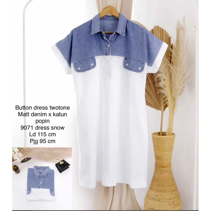 DRESS WANITA KATUN KOMBINASI DENIM - SHANAZ DRESS 9071