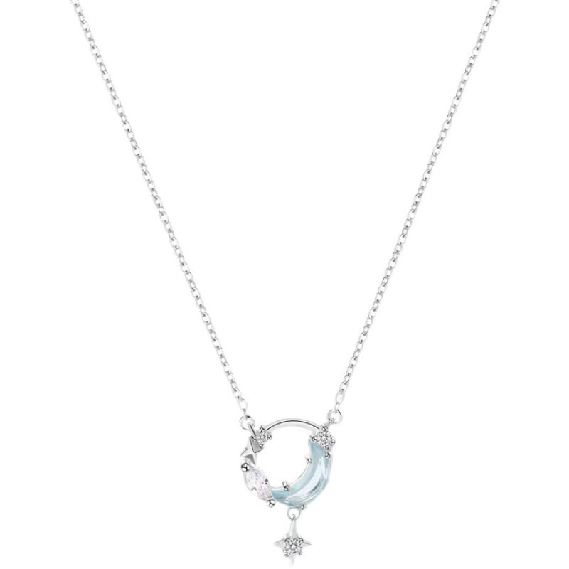 Star Range Moon~Full Star Moon Necklace Female ins Niche Design Rantai Klavikula Musim Panas All-Match Girlfriend Necklace