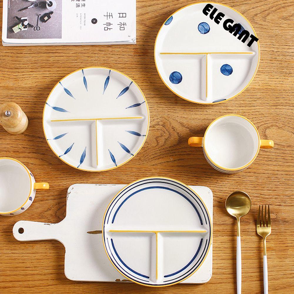 【 ELEGANT 】 Food Divided Plate Alat Makan Portable Keramik Kontrol Diet Meal Measure Dish