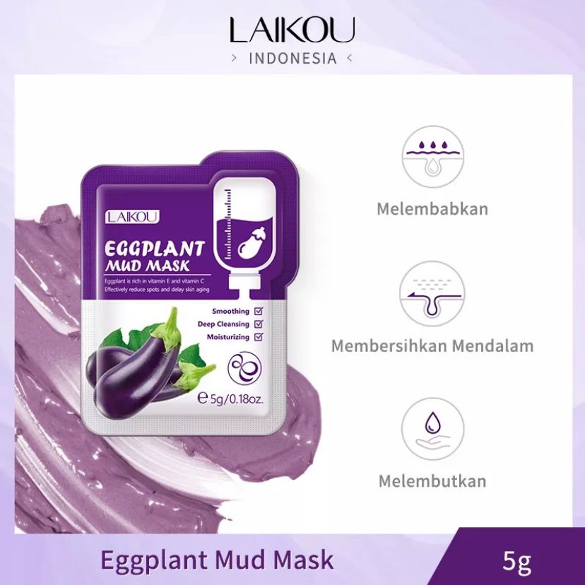 LAIKOU Mud Mask Pembersih Terong KAOLIN Mengontrol Minyak Menghaluskan Kulit 5g