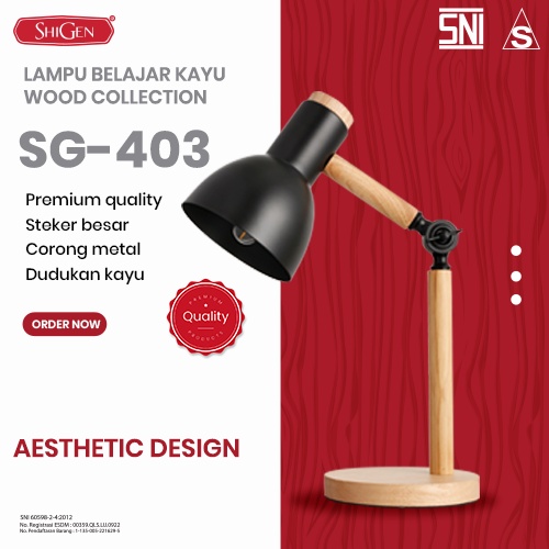 Lampu Baca LED Meja Belajar Model Klasik Nordic Wood Collection MAX Daya 40W