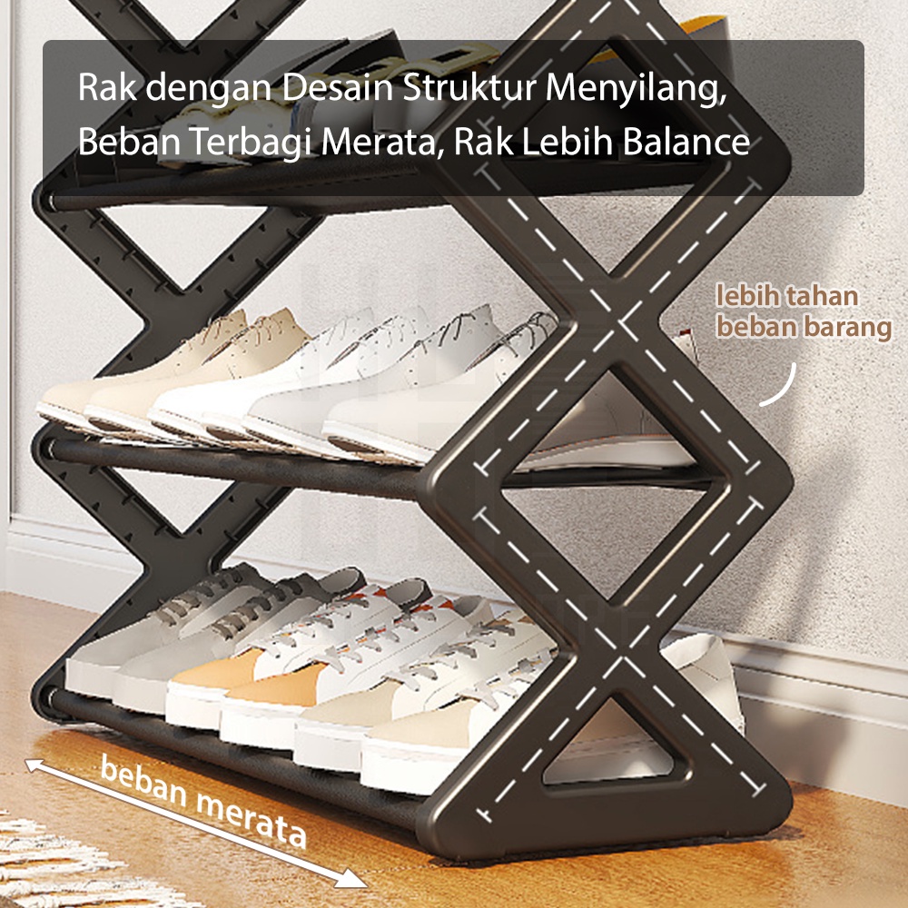 HUGO Rak Sepatu Portable 4 Susun Tempat Sepatu Sandal Serbaguna Minimalis Stainless Steel Kokoh