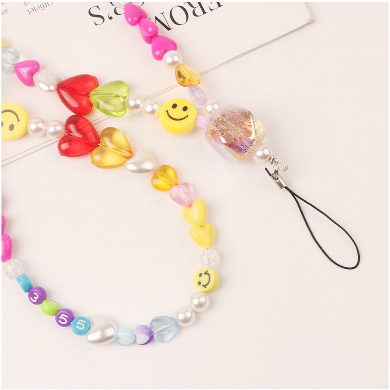 Ukuran Besar Glitter Akrilik Top Bead Dengan Cinta Hati Manik-Manik Telepon Anti-lost Gelang Tali Untuk iPhone Untuk Samsung Untuk OPPO Untuk VIVO Untuk Huawei Untuk Redmi Untuk Xiaomi Case Cover DIY