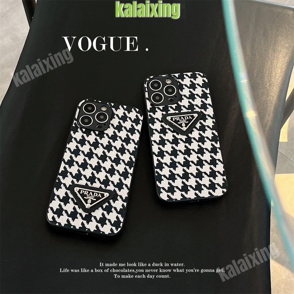 IPHONE Casing Prada 3D Bahan Kulit Untuk Iphone14 13 Pro Max12 11 Pro Max Xs Max XR 7/8 Plus 6 /6s Soft Case Printing Motif Houndstooth