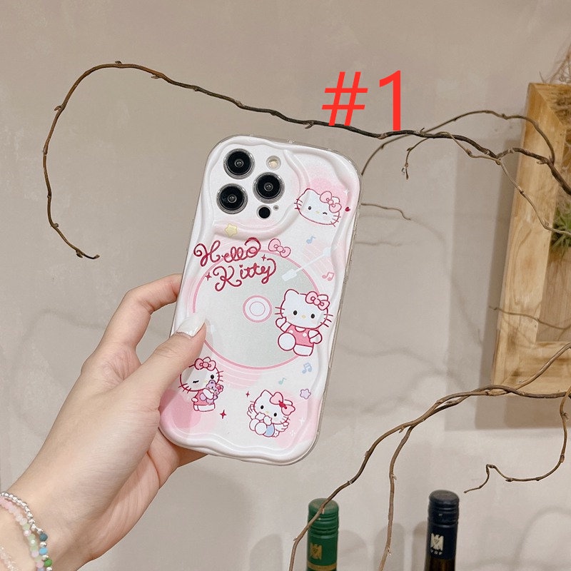 Cream Casing CD Hello Kitty Popsocket Soft Case HP iP iPhone 6 6S 7 8 14 + Plus SE 2020 2022 X XS XR 11 12 13 Pro Max Girl Woman