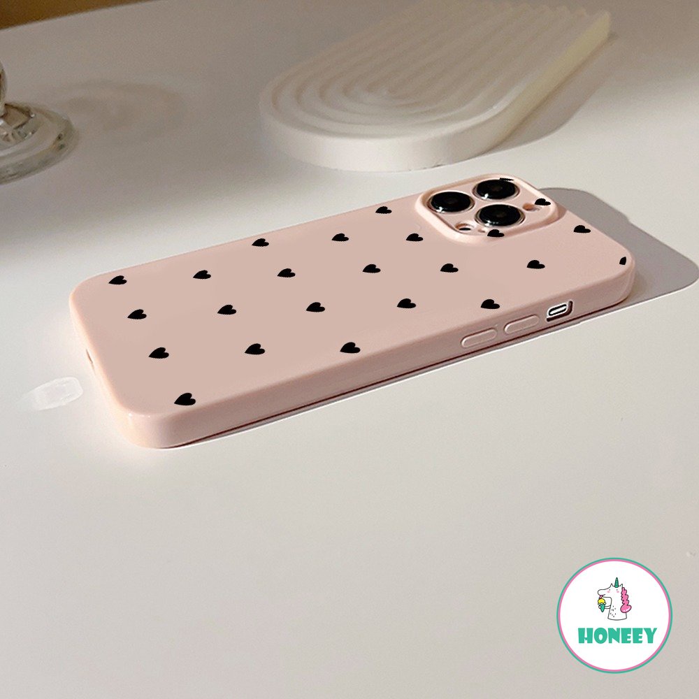 Indah Hitam Pink Cinta Hati Ponsel Case Kompatibel Untuk iPhone 14 Pro Max13 12 Pro Case iPhone 11 Pro Max Silikon Glossy Lembut Shockproof Back Cover