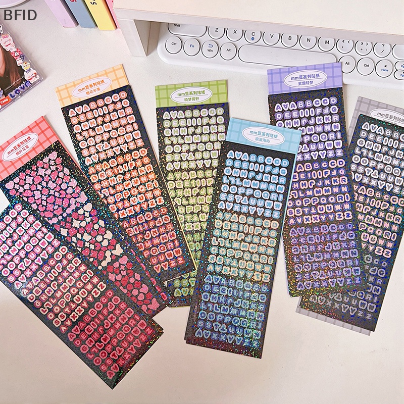 [BFID] 4sheets /Pack Laser Bling Huruf Hadiah Alfabet Stiker Hias Photocard Scrapbooking DIY Album Foto Perlengkapan Alat Tulis [ID]