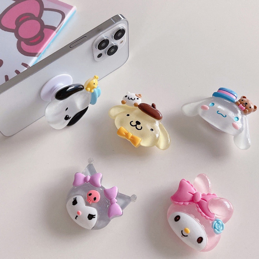 Phone Grips Handphone Airbag Grips Lampu Malam Sanrio Kuromi Melody Back Stick Telescopic Phone Bracket Universal