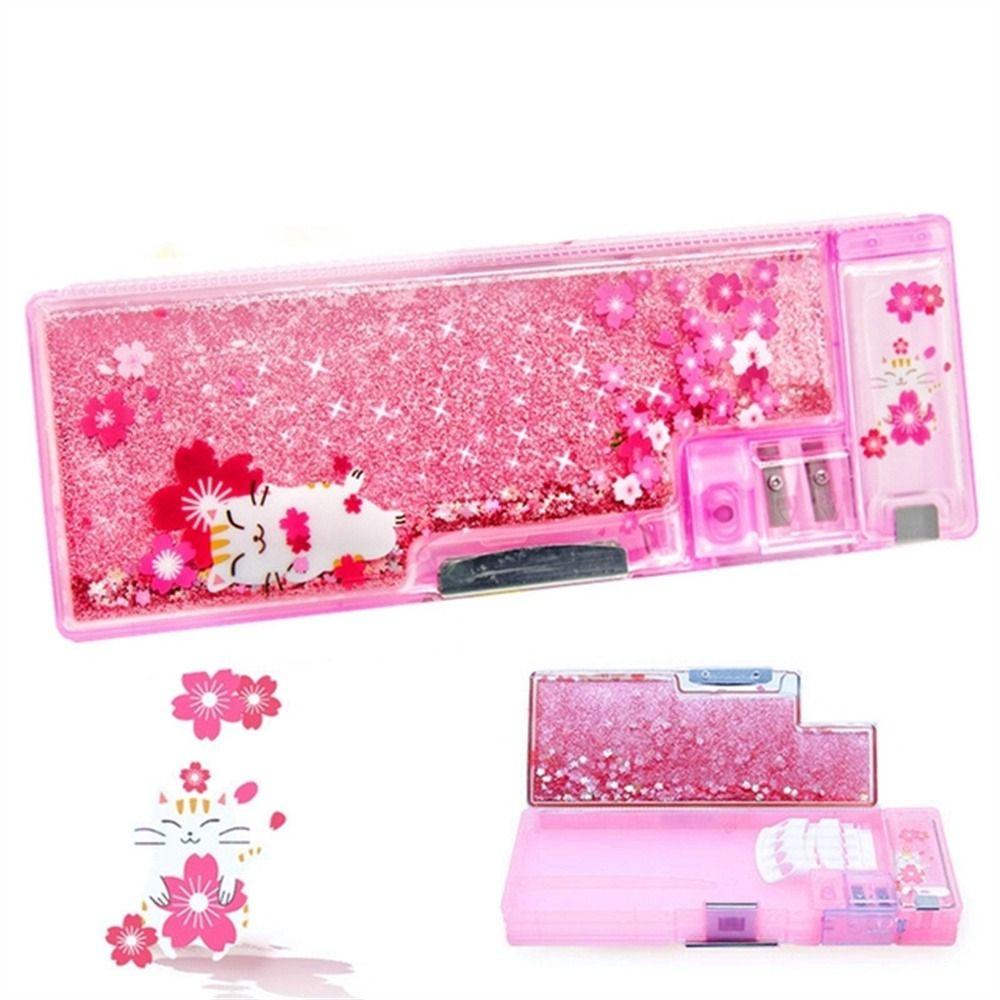 Stationery Box, Pink Quicksand Pencil Case, Girls