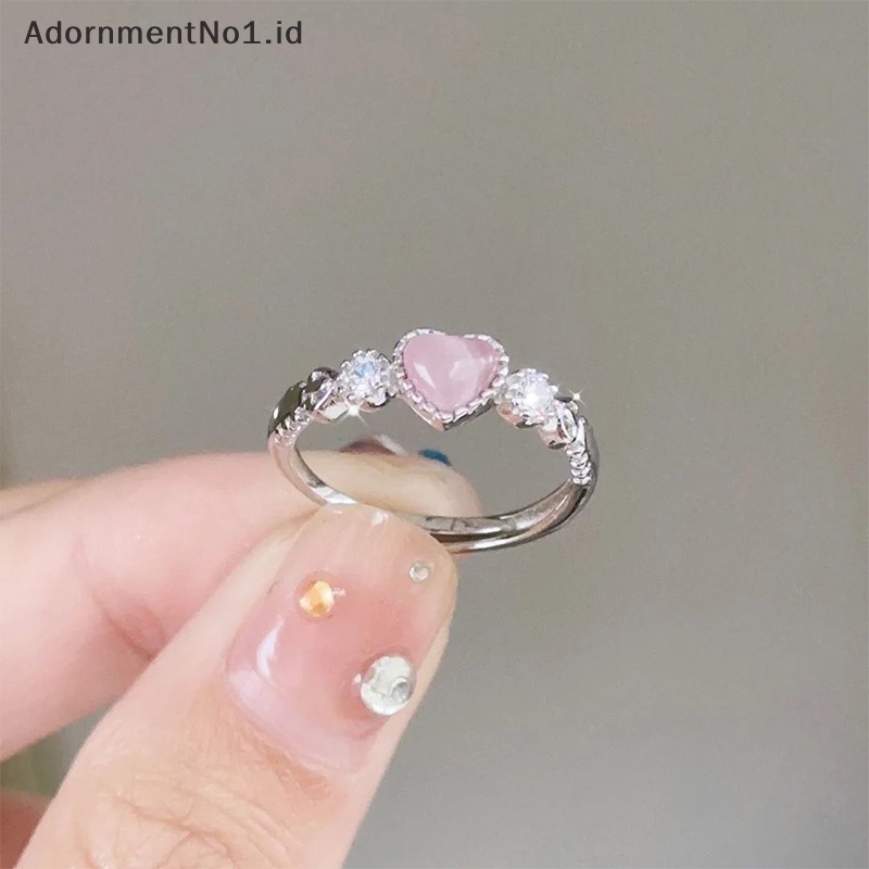 [AdornmentNo1] Warna perak cincin merah muda hati Opal kreatif jari cincin Vintage Aesthetic lucu Punk cincin untuk wanita pesona perhiasan aksesoris