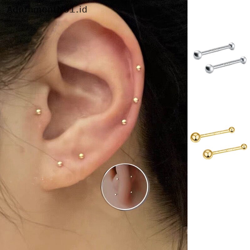 [AdornmentNo1] 2 Pcs anting Stud manik kecil minimalis untuk wanita gadis telinga tulang sekrup anting perhiasan Hypoallergenic