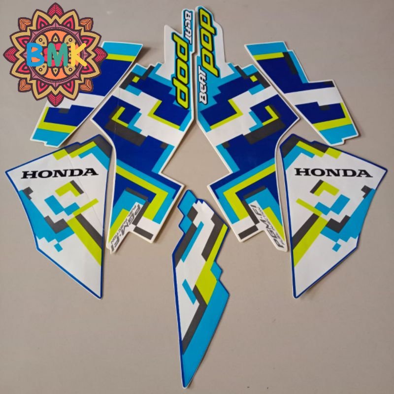 striping honda beat pop 2017 2018 stiker list body putih biru motor standar kualitas baik murah - BM
