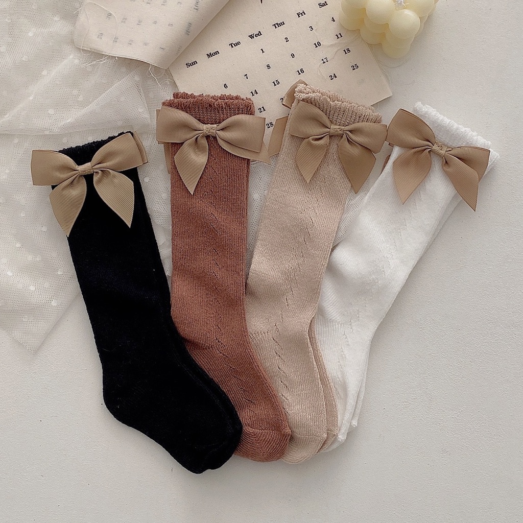 ☛TK☚ Kaos Kaki Panjang Anak Perempuan Model Pita Lucu Anti Slip / Kaus Kaki Bayi Korea Bahan Lembut Ribbon Baby Socks import KK071