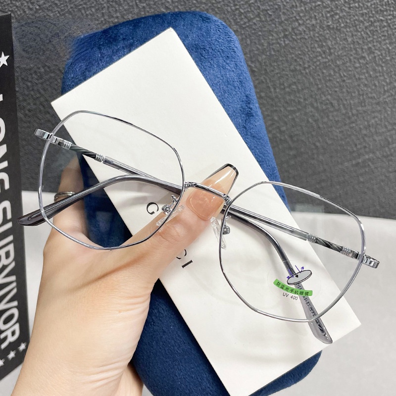 (YUZHU) Kacamata Poligonal Bingkai Logam Bergaya Baru Oversized Frame Anti Blue Light Eyeglasses