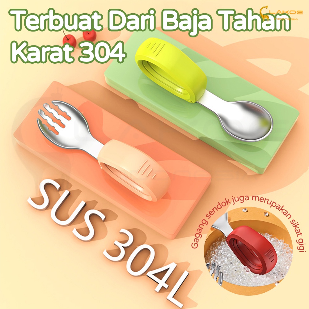 Lakoe Sendok Garpu set Anak Stainless Steel/Training Baby Spoon/ Sendok Belajar Makan Bayi dan kotak