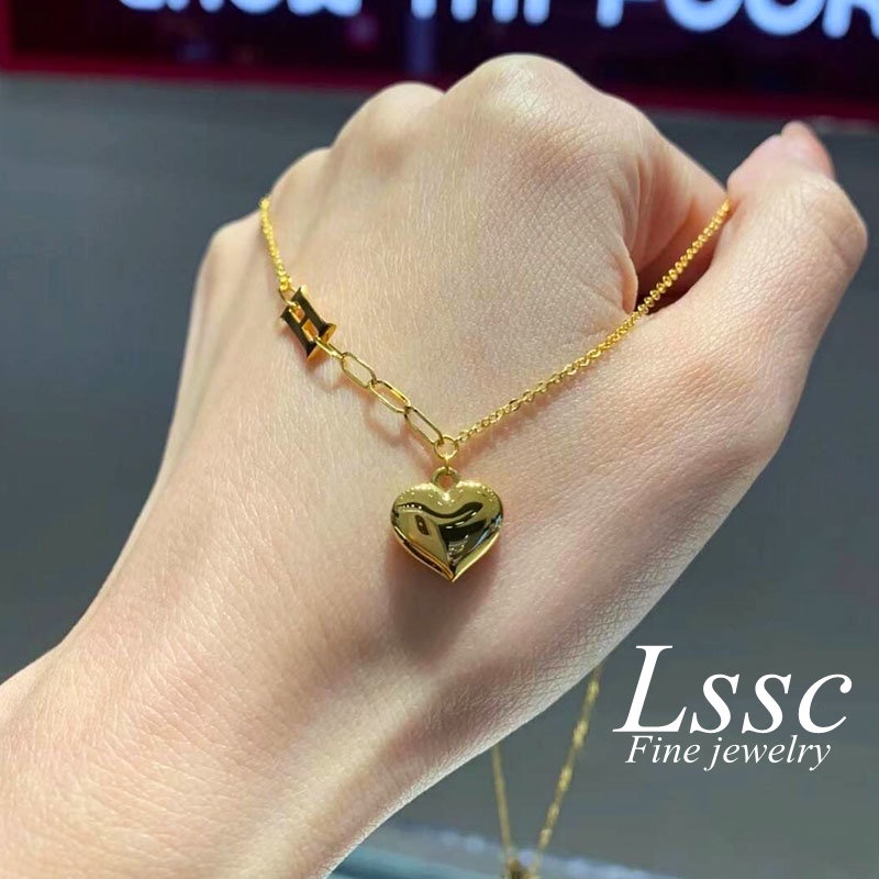 Kalung Titanium Anti Karat Hati Huruf H Aesthetic Korea Cantik Emas 18K Aksesoris Wanita Perhiasan Fashion