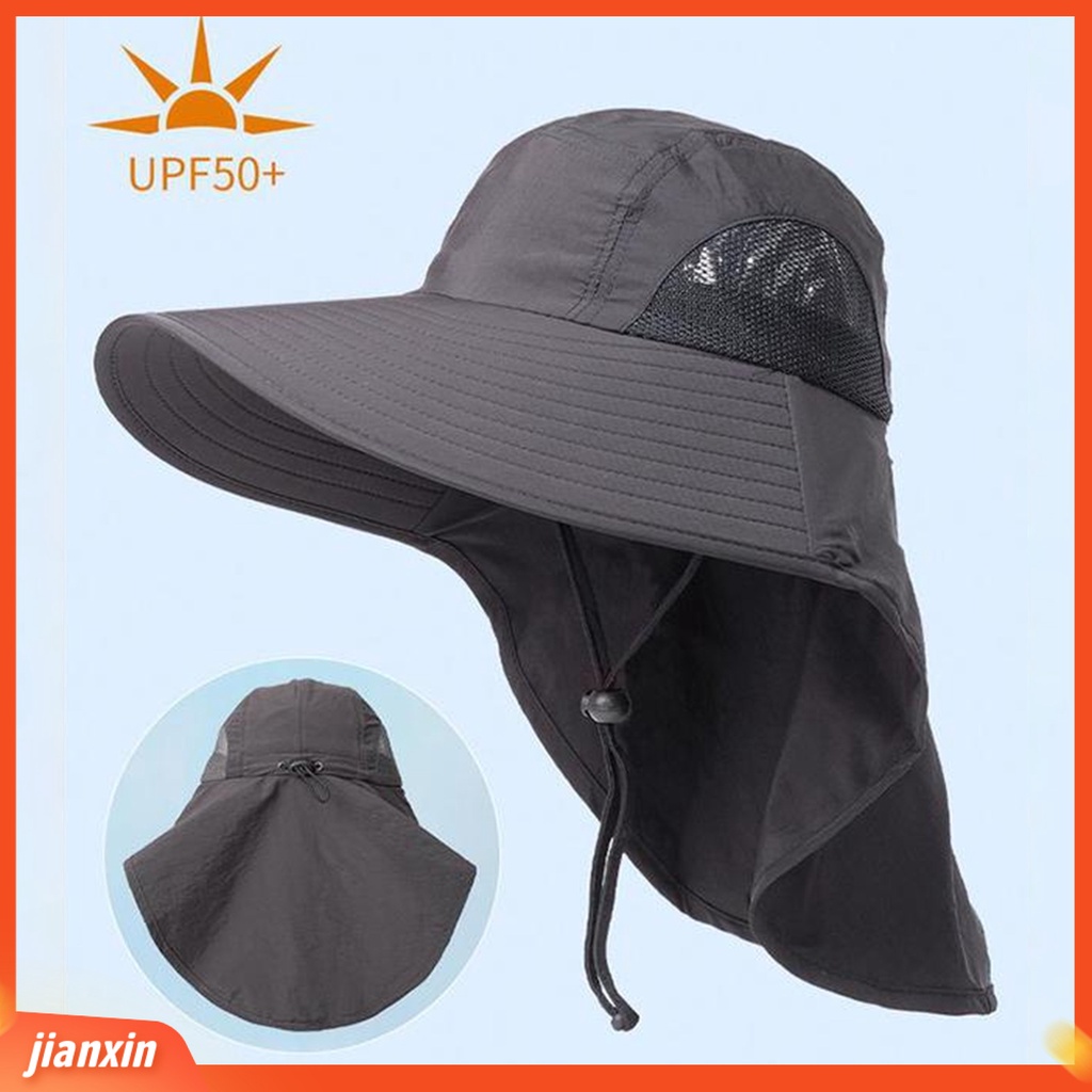 (In Stock) Unisex Outdoor Topi Matahari Dengan Flap Leher Pelindung UV Topi Memancing Lipat Tahan Air Topi Hiking Pinggiran Lebar Wanita Pria Topi Berkebun Aksesoris Luar Ruangan