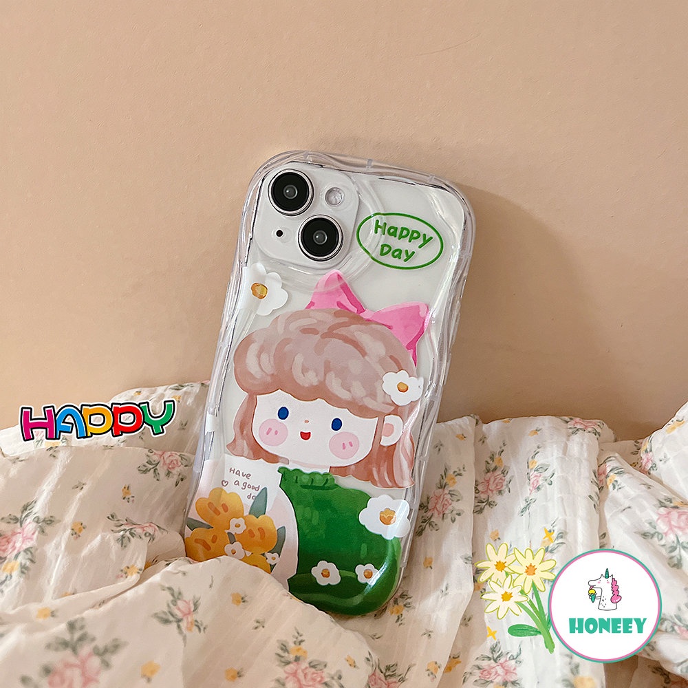 Colorful Graffiti Bow Girl Phone Case Kompatibel Untuk iPhone 14 Pro Max 13 12 Pro Max Casing iPhone 11 Pro Max Clear Air Cushion TPU Phone Cover