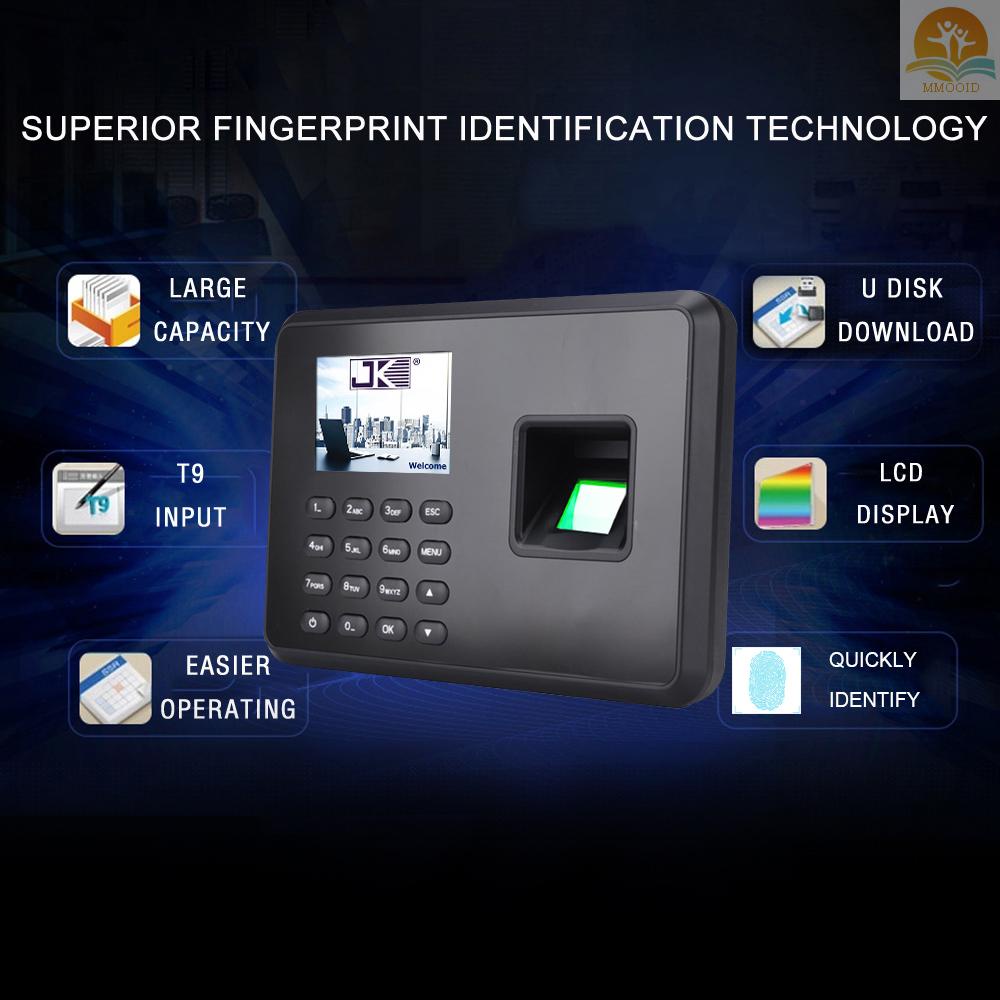 In Stock Mesin Absensi Sandi Sidik Jari Biometrik Cerdas Perekam Cek-in Karyawan 2.4 inch Layar LCD DC 5V Mesin Absensi Hitam UK Plug