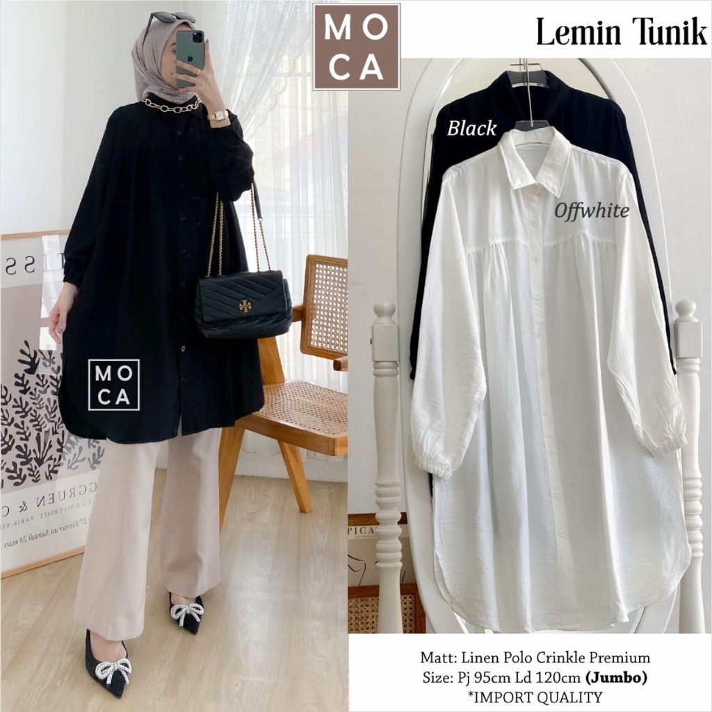 LEMIN TUNIK Jumbo ORI MOCA | Ld120 Linen Polo Crinkle Prrmium